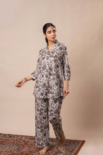 Off white jaal printed cotton co-ord set