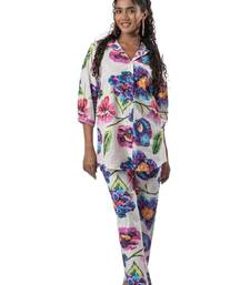 White printed cotton half-buttoned co-ord set