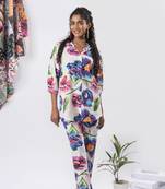 White printed cotton half-buttoned co-ord set