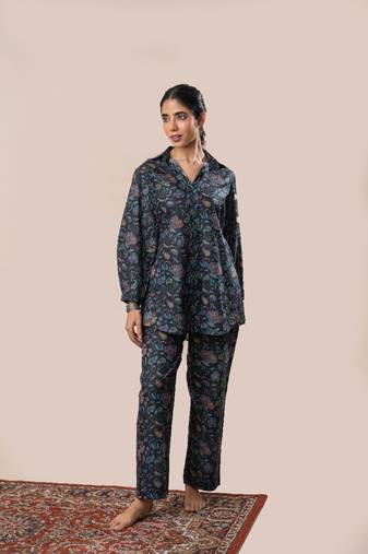 Black printed cotton co-ord set
