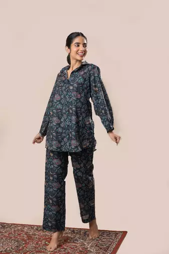 Black printed cotton co-ord set