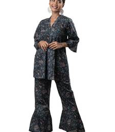 Black printed cotton flared co-ord set