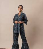 Black printed cotton flared co-ord set