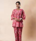 Pink printed cotton a-line flared co-ord set