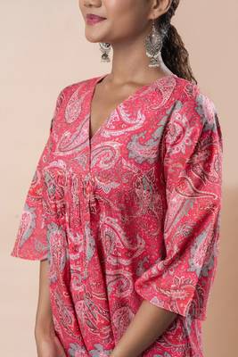 Pink printed cotton a-line flared co-ord set 4