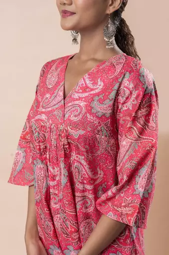 Pink printed cotton a-line flared co-ord set