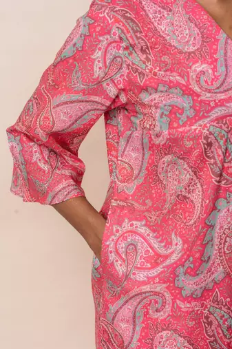 Pink printed cotton a-line flared co-ord set