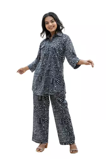 Black printed cotton co-ord set