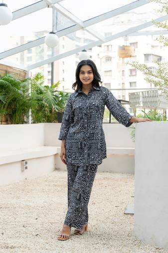 Black printed cotton co-ord set