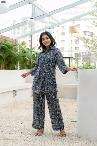 Black printed cotton co-ord set