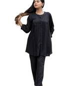 Black pleated band collar co-ord set