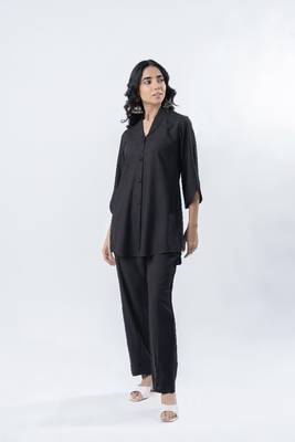 Black shawl collar co-ord set with curved sleeves 2