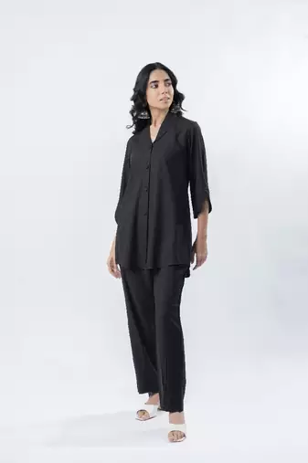 Black shawl collar co-ord set with curved sleeves
