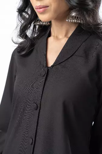 Black shawl collar co-ord set with curved sleeves