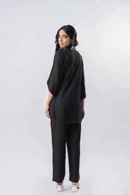 Black shawl collar co-ord set with curved sleeves 5