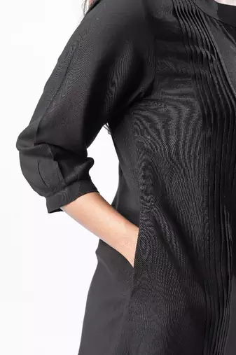 Black pleated band collar co-ord set
