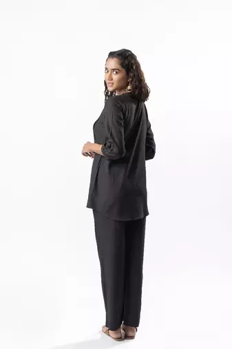 Black pleated band collar co-ord set