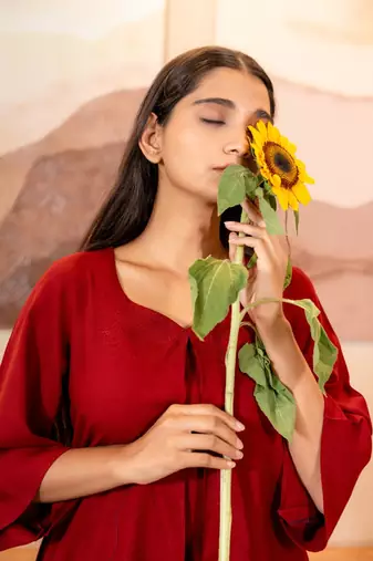 Maroon box pleated co-ord set