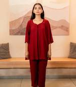 Maroon box pleated co-ord set