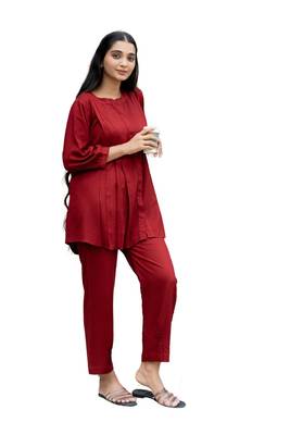 Maroon pleated band collar co-ord set 2
