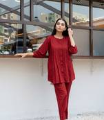 Maroon pleated band collar co-ord set
