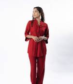 Maroon shawl collar co-ord set with curved sleeves