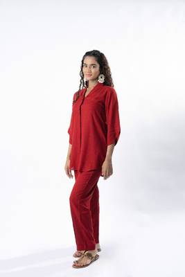 Maroon shawl collar co-ord set with curved sleeves 2
