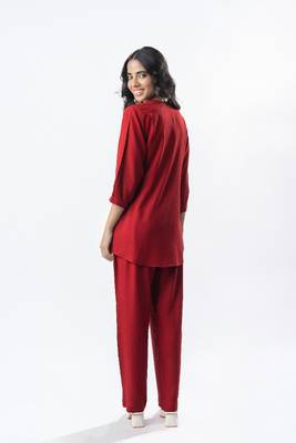 Maroon pleated band collar co-ord set 5