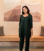 Green pleated band collar co-ord set