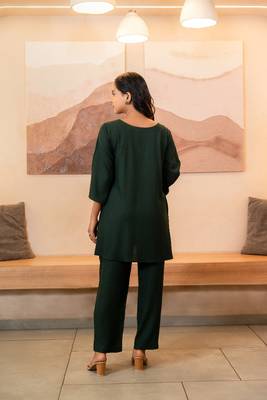 Green pleated band collar co-ord set 4