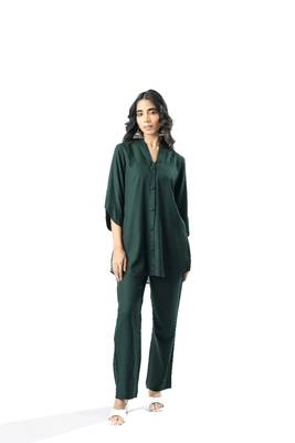 Green shawl collar co-ord set with curved sleeves 2