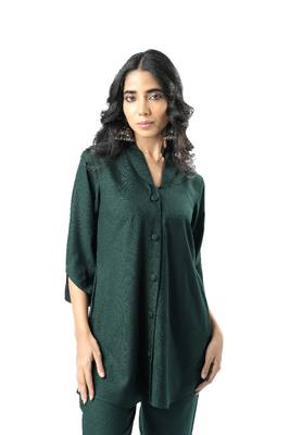 Green shawl collar co-ord set with curved sleeves 1