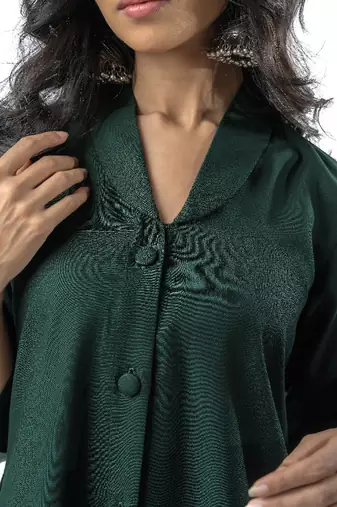 Green shawl collar co-ord set with curved sleeves