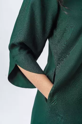 Green shawl collar co-ord set with curved sleeves