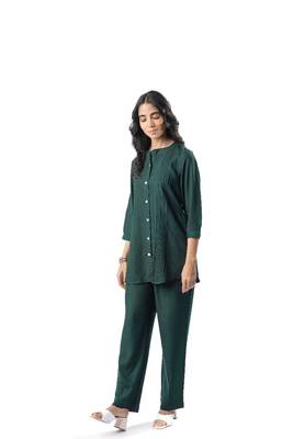Green pleated band collar co-ord set 1