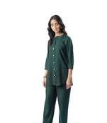 Green pleated band collar co-ord set
