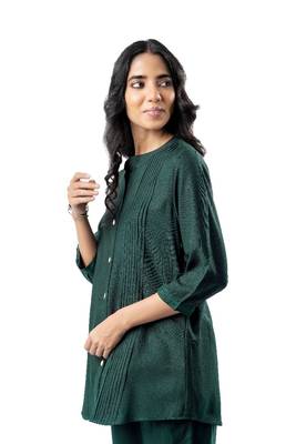 Green pleated band collar co-ord set 2