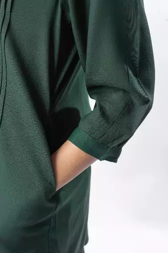 Green pleated band collar co-ord set