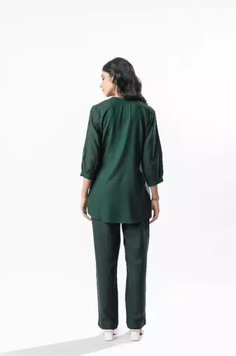 Green pleated band collar co-ord set