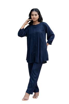 Navy blue front pleated flared co-ord set 2