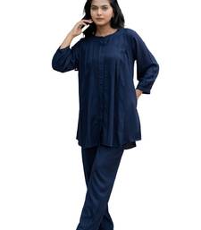 Navy blue front pleated flared co-ord set