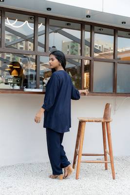 Navy blue front pleated flared co-ord set 5