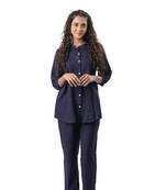 Navy blue pleated band collar co-ord set