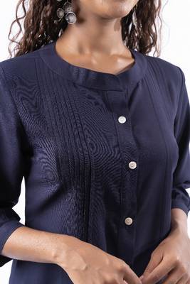 Navy blue pleated band collar co-ord set 2