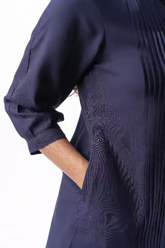 Navy blue pleated band collar co-ord set
