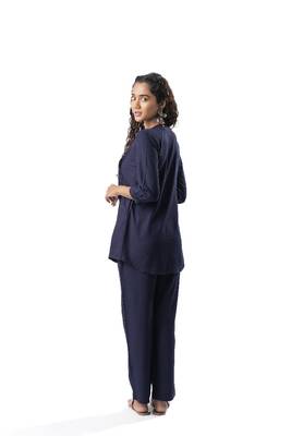 Navy blue pleated band collar co-ord set 4
