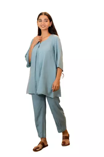 Grey sweetheart neck with flared sleeve co-ord set