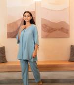 Grey sweetheart neck with flared sleeve co-ord set