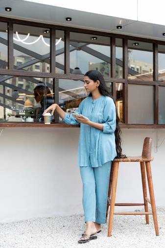 Grey front pleated flared co-ord set