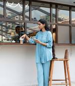 Grey front pleated flared co-ord set